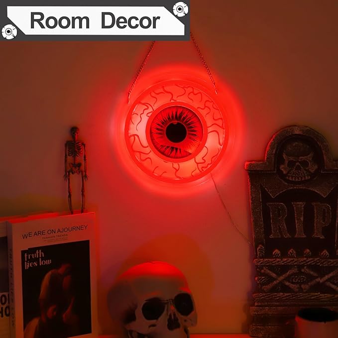 Halloween Window Decorations Indoor Lights, Eyeball Shaped Neon Signs, Red Led Lights Battery Operated Or USB Powered,Cute Gothic Decor for Home, Room, Wall, Office, Mental(1Pack)