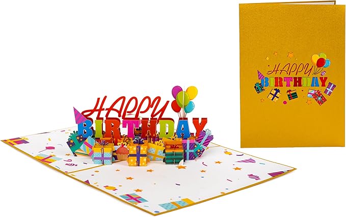 Paper Love Happy Birthday Pop Up Card, For Adults and Kids - 5" x 7" Cover - Includes Envelope and Note Tag (Happy Birthday)