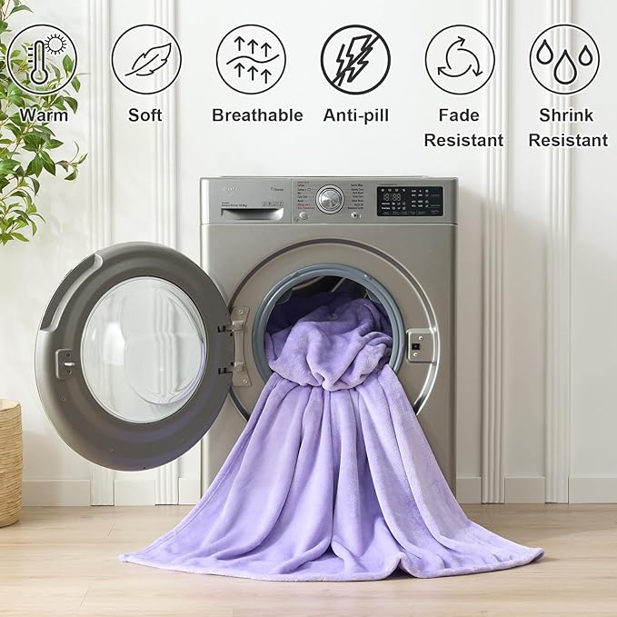 Hansleep Fleece Lilac Full Blanket, Super Soft Flannel Fuzzy Plush Cozy Blanket for All Seasons, Lilac, Full 84x90 Inches