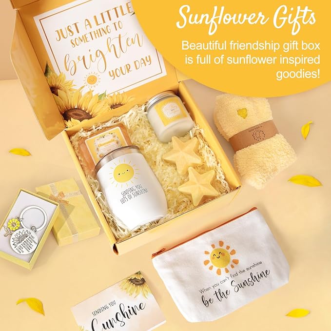 Get Well Soon Gift Baskets for Women, 9pcs Care Package for Women, After Surgery Recovery Gifts, Feel Better Set Thinking Of You - Sending You Hug Sunshine Box for Sick Friend
