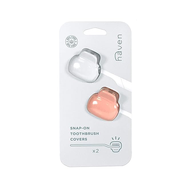 Haven Toothbrush Cover - Fits Electronic and Manual Toothbrushes - Toothbrush Case Holder for Travel - Set of Two Tooth Brush Cap Protectors (White and Coral)