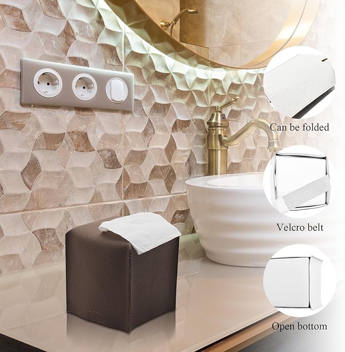 Bathroom Accessory Set - 10 Piece Brown Bathroom Accessories Set with Trash Can, Toothbrush Holder and Cup, Soap Dispenser, Soap Dish, Toilet Brush Holder, Vanity Tray, Qtip Holder, Tissue Box Cover