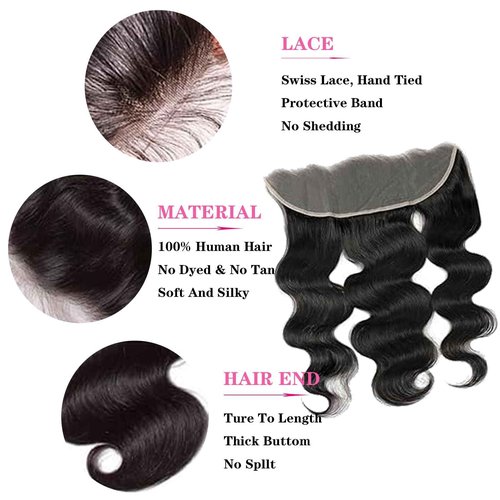 13x4 HD Lace Frontal Closure Body Wave HD Lace Frontal With Baby Hair 100% Unprocessed Brazilian Virgin Human Hair 150% Density Natural Black Color 22 Inch