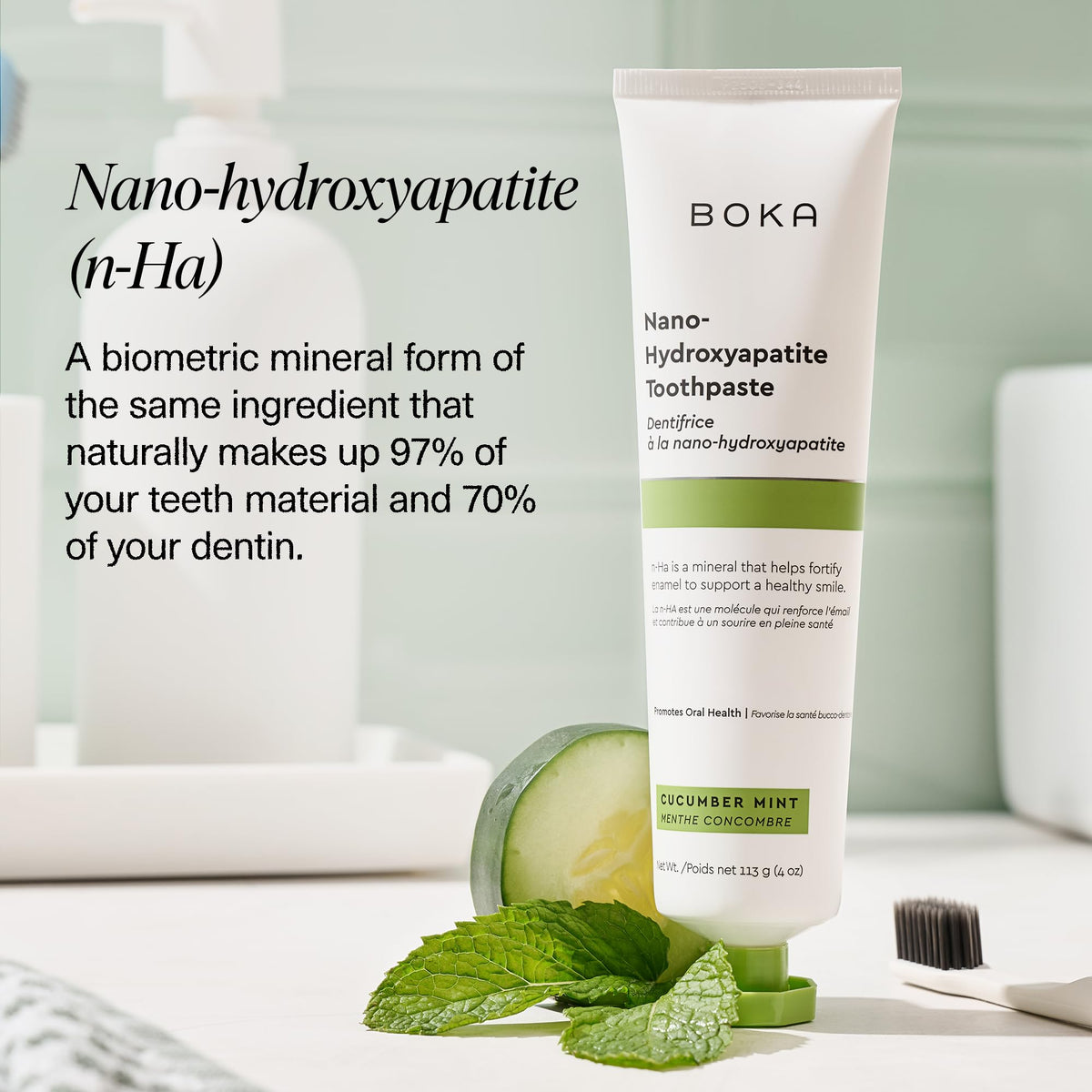 Boka Fluoride Free Toothpaste, Nano Hydroxyapatite Toothpaste, Appropriate for Sensitive Teeth - for Adult, Kids Oral Care - Cucumber Mint Flavor, 4 Fl Oz 3Pk