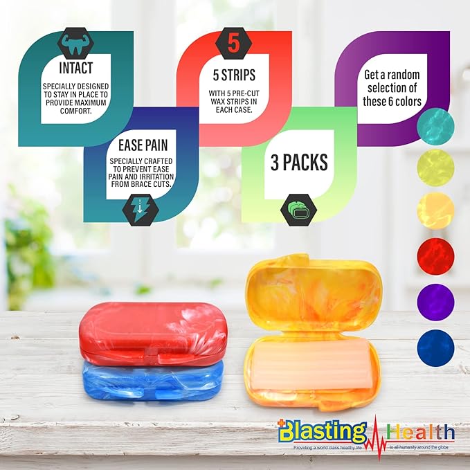Orthodontic Dental Wax for Braces – Premium Braces Wax in Designer Marble Cases, Tooth Wax for Braces, Clear & Unscented, 3-Pack Assorted Colors