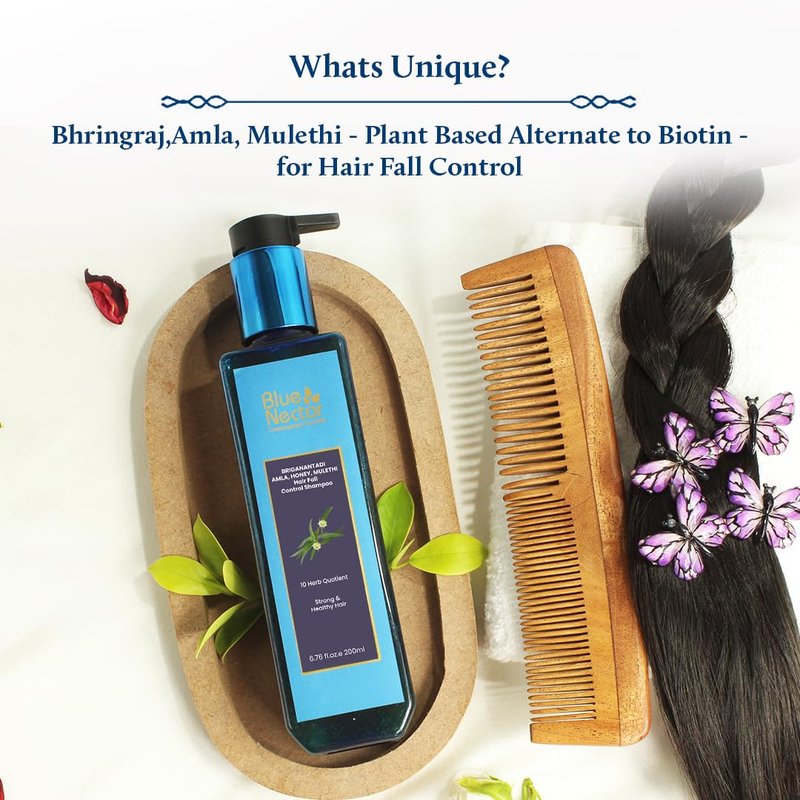 Blue Nectar Anti Hair Fall Shampoo with Amla, Honey and Mulethi, Paraben and Sulfate Free Shampoo for Women and Men Natural Hair Shampoo for Thick Hair (10 Herbs, 6.76 Fl oz)