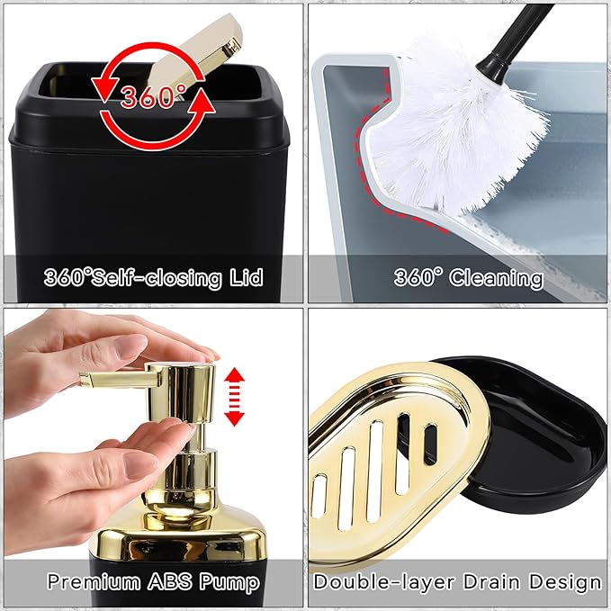 Bathroom Set - 22PC Black Bathroom Accessories Sets Complete with Black Ombre Shower Curtain,Trash Can,Toothbrush Holder,Toothbrush Cup,Soap Dispenser,Soap Dish,Toilet Brush,Tray,Qtip Holders