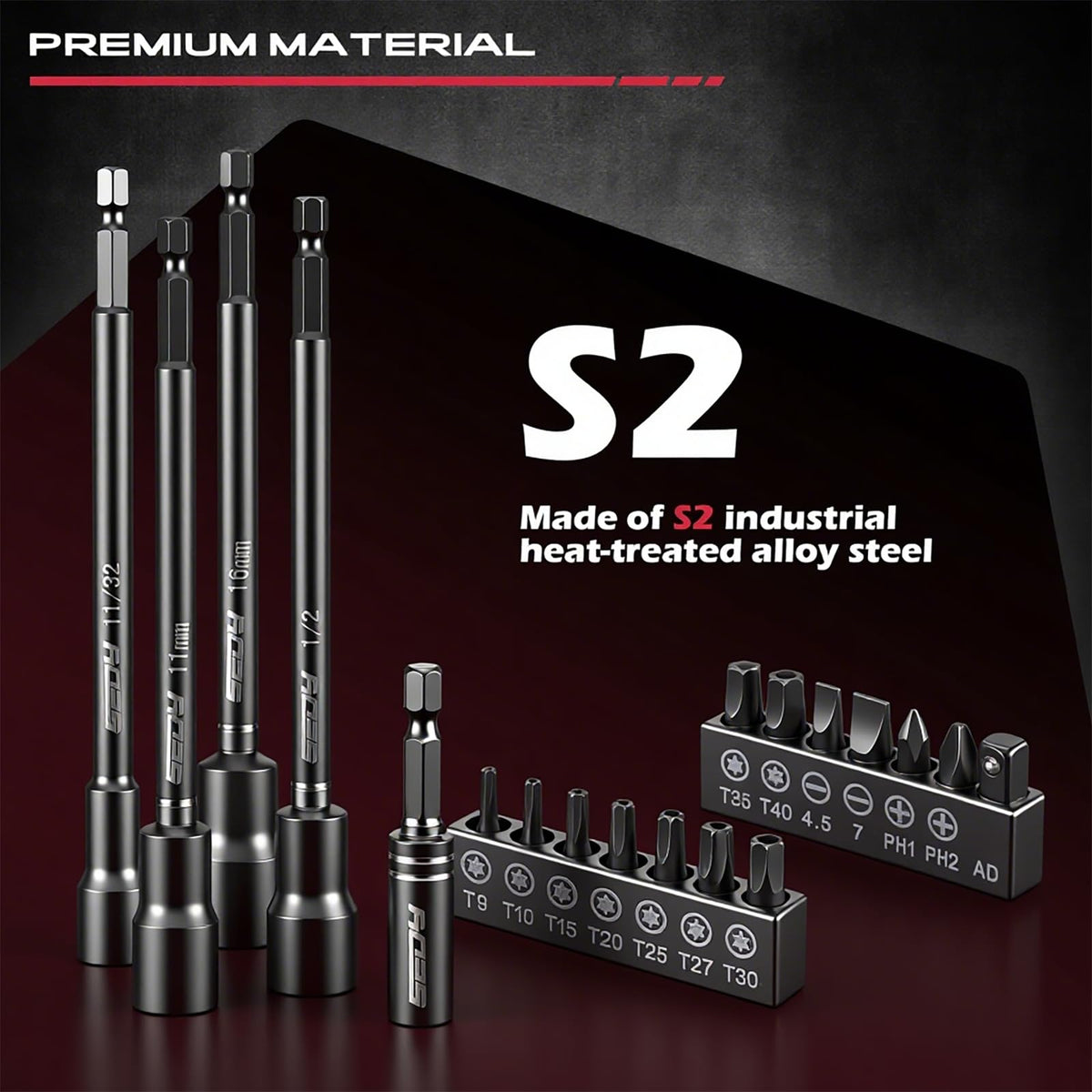 Nut Driver Impact Bit Set - 31-Piece Magnetic Socket Impact Drill Bit Tool Sets Extra Long Hex Nut Setter Driver Holder - Metric SAE Screwdriver Bits 1/4 Drive Shank Adapter Extension