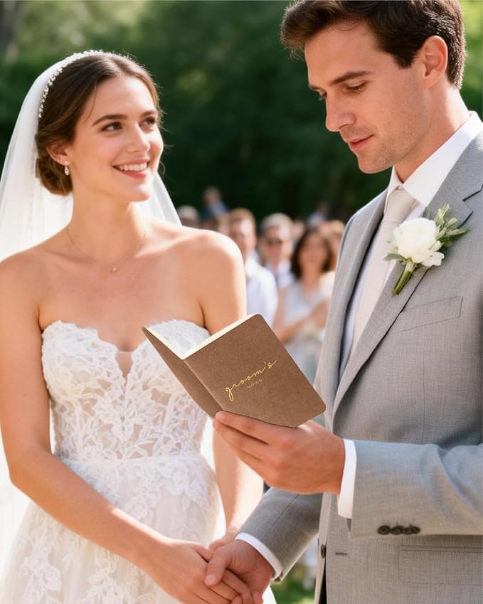 Vow Books for Bride and Groom, His and Hers Vow Books for Wedding-Soft Touch Gold Foil Engraving, Engagement | Wedding Essentials