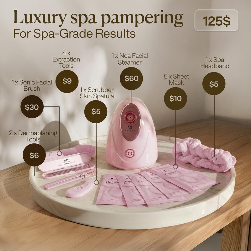 VogueNow Facial Steamer Spa Kit with Complimentary 15 Skin Care Tools | Face Steamer for Facial Deep Cleaning with Humidifier Mode | Self Care Gifts for Women, Spa Gifts, Birthday Gifts for Women