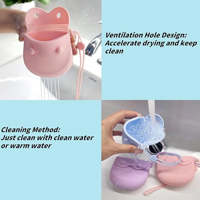 1PC Silicone Retainer Case with Lanyard, Cute Vent Holes Denture Box, Mouth Guard Case Travel Holder for Girls, Women, Men (Pink with Lanyard)