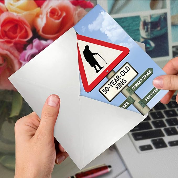 NobleWorks - Humorous 50th Milestone Birthday Greeting Card with 5 x 7 Inch Envelope (1 Card) Crossing Milestones 50 9966