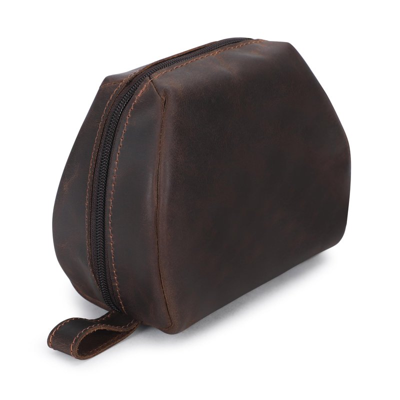 CestAntiQ Leather Travel Makeup Bag – Large Cosmetic Case with Brush Holders, Clear Toiletry Organizer for Women, Professional Makeup Pouch (Brown) (Small Toiletry Kit)