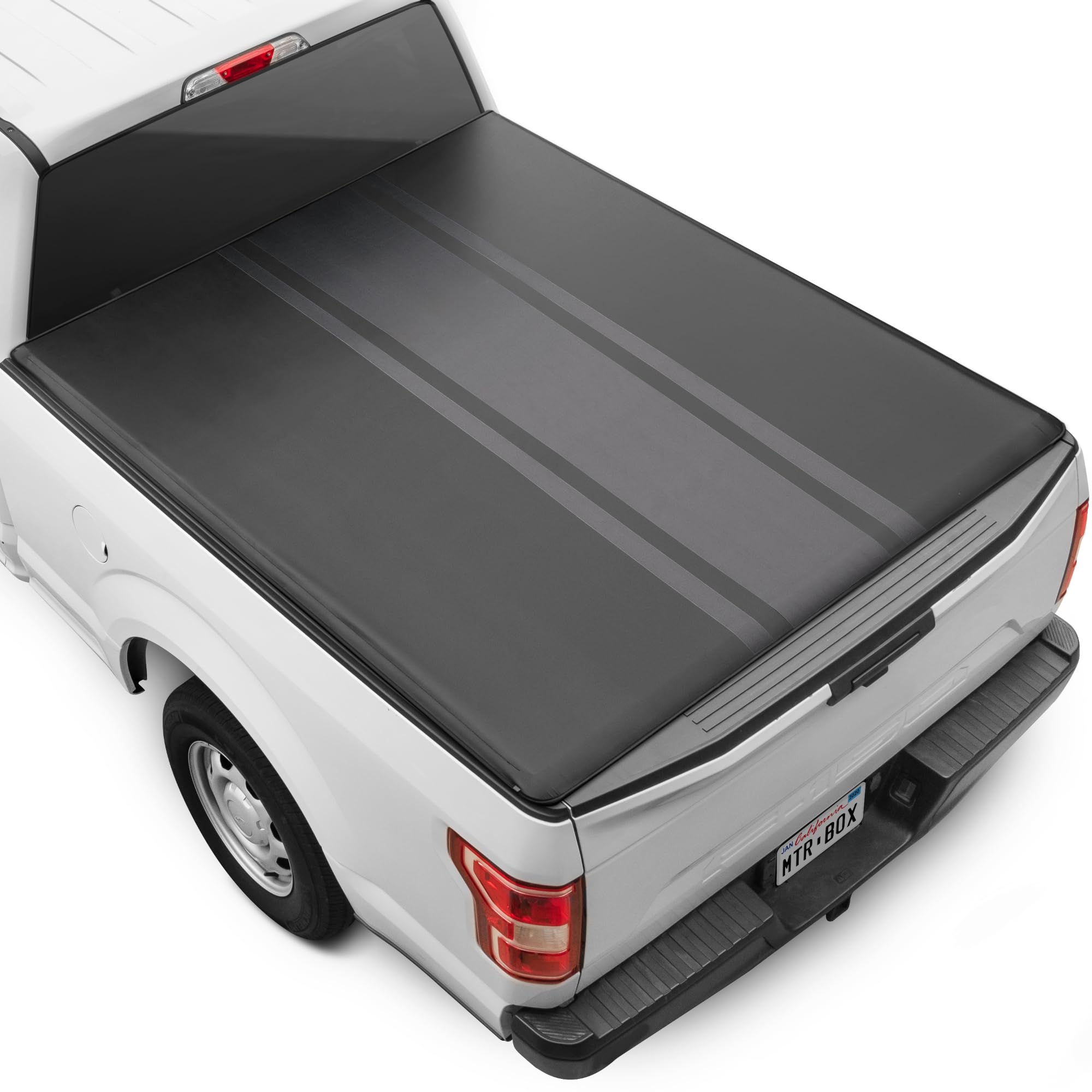 Racing Stripe Tonneau Cover For Ford F-150 2015-2026 5.5 Ft Bed, All-Weather Soft Roll-Up Truck Bed Cover Striped, Fits Lightnin