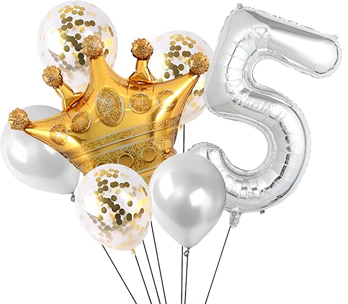 40 Inch Silver Number Balloons, Helium Mylar Foil Number Balloons for Birthdays, Number 5 Balloon for Party Wedding Bachelorette Birthday Bridal Shower Anniversary Celebration Party Decorations