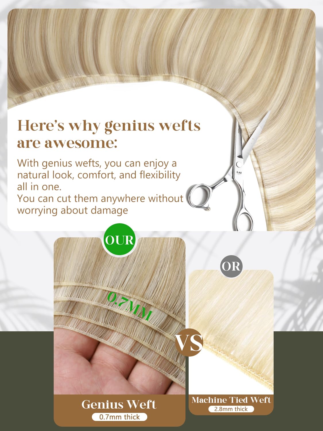 Loxxy Genius Weft Hair Extensions Real Human Hair 18inch Grey Sew in Extensions Real Human Hair Extensions Natural Hair Genius Weft for Short Hair One Piece