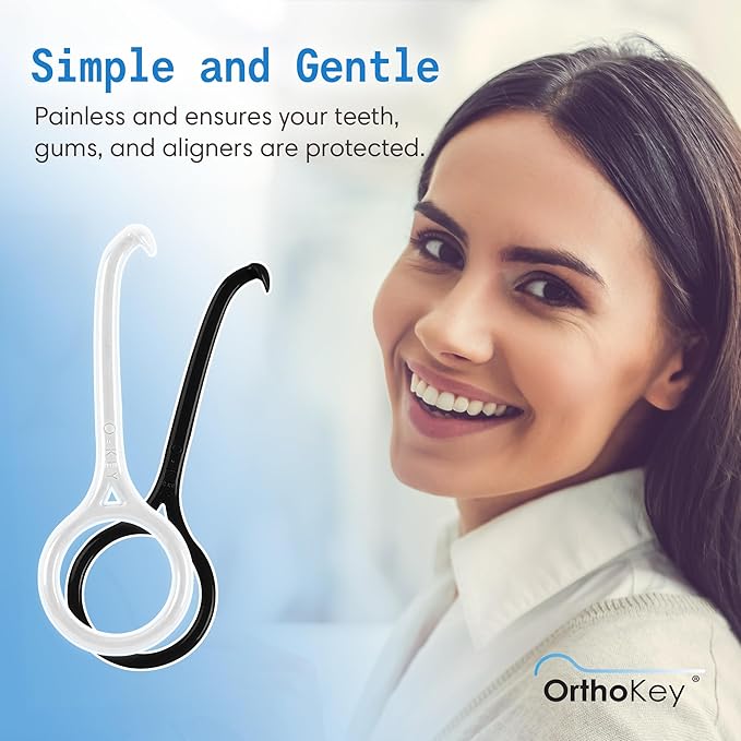 OrthoKey Clear Aligner Removal Tool | Invisible Removable Braces, Denture, Brackets, Retainer Remover Key | Personal Orthodontic Supplies, Dental-Grade for Cleaning & Travel | (2-Pack) Black & White