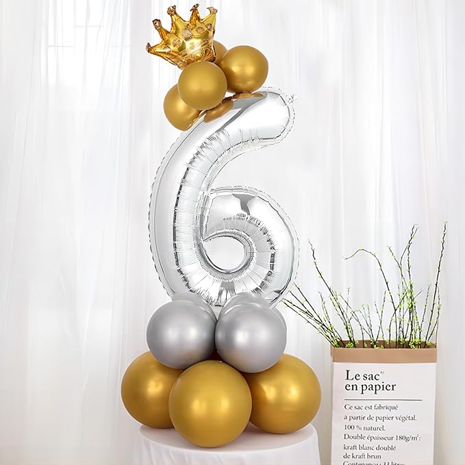 40 Inch Silver Number Balloons, Helium Mylar Foil Number Balloons for Birthdays, Number 6 Balloon for Party Wedding Bachelorette Birthday Bridal Shower Anniversary Celebration Party Decorations