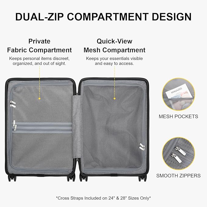 LEVEL8 Hard Shell Carry on Luggage Airline Approved, Carry-on Suitcases with Wheels, Lightweight Luminous Textured Hardside Travel Bag with Tsa Lock, 20 Inch, Black