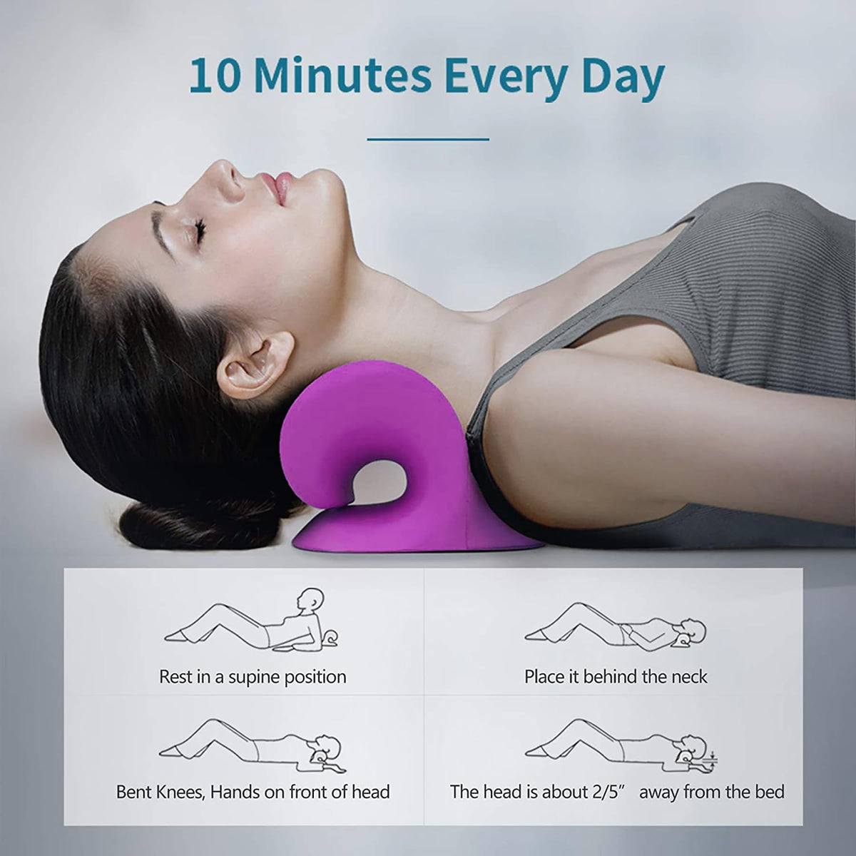RESTCLOUD Neck and Shoulder Relaxer, Cervical Traction Device for TMJ Pain Relief and Cervical Spine Alignment, Chiropractic Pillow, Neck Stretcher (Purple)