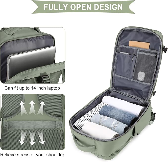 coowoz Travel Backpack For Women Men,Carry On Backpack,Hiking Backpack Waterproof Outdoor Sports Rucksack Casual Daypack travel essentials（Gray Green）