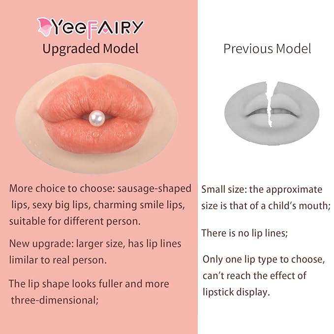 3D Silicone Fake Lips Large with Lipstick for Makeup Tattoo Practice Realistic Artificial Lip Mannequin for Beginners Artists (Sausage Shaped Lip,Tan)
