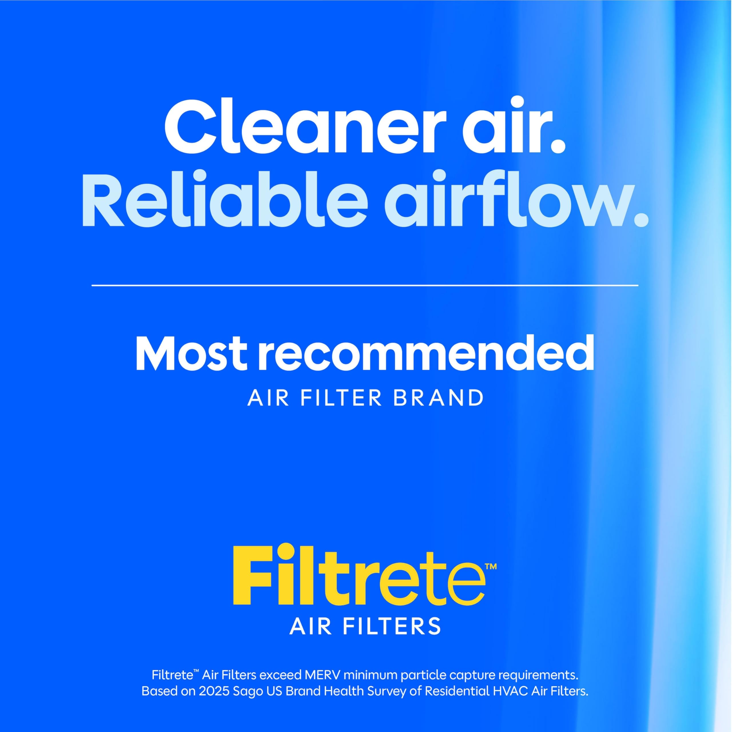 Filtrete 16x25x1 Air Filter, MERV 13 MPR 1900, Allergens, Bacteria, Viruses & Air Pollutants, 3-Month AC/Furnace Filters, Cleaner Air Reliable Airflow, 2 HVAC Filters(Act Size 15.62x24.62x0.78 in)