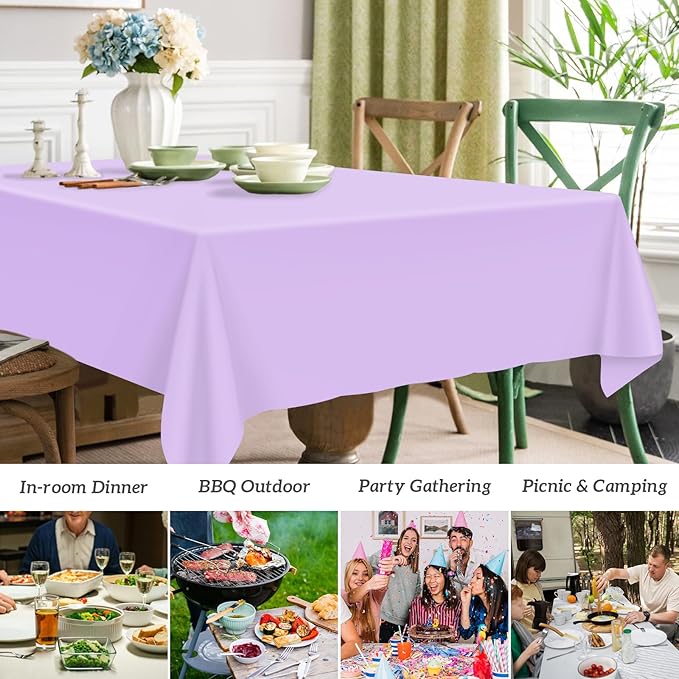 Mulbozy 2 Pcs Light Purple Plastic Tablecloth for Rectangle Table, 54 × 108 inches Disposable Purple Party Table Covers for Birthday, Anniversary, Wedding, Fine Dining, Graduation Party Decoration…