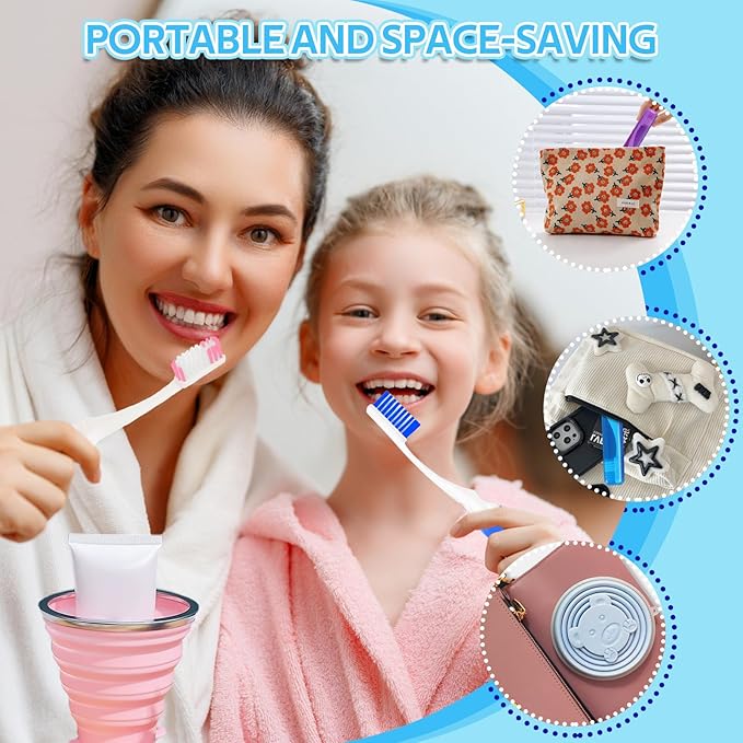 Toothbrush Travel Case, Travel Toothbrush Silicone Collapsible Toothbrush Cup, Travel Toothbrush Set Suitable for Business Camping Travel or Daily Use (Blue)