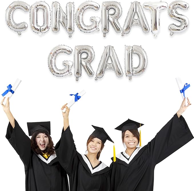 2 Set 24Pcs Silver Congrats Grad Letter Balloons 16in Balloon Foil Letter Decorations Party Decor Silver Letter Balloons Congrats Grad Party Supplies