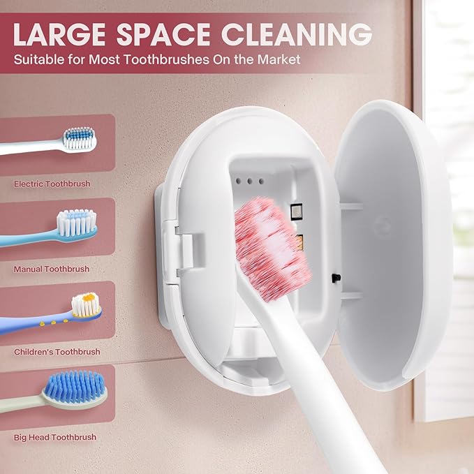 Toothbrush Sterilizer, Travel Toothbrush Covers Case With Holder, Portable USB Charging Toothbrush Cleaner Case With Blue Light (White)