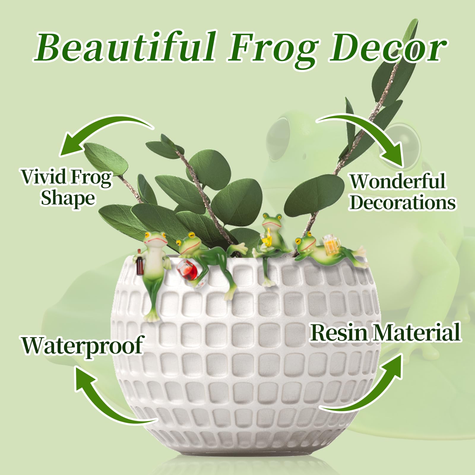 feliend Frog Statue 4 Pack,Tipsy Resin Decor Outdoor,Cute Figurines for Garden Balcony Potted Plant Hangers for Flower Yard Lawn
