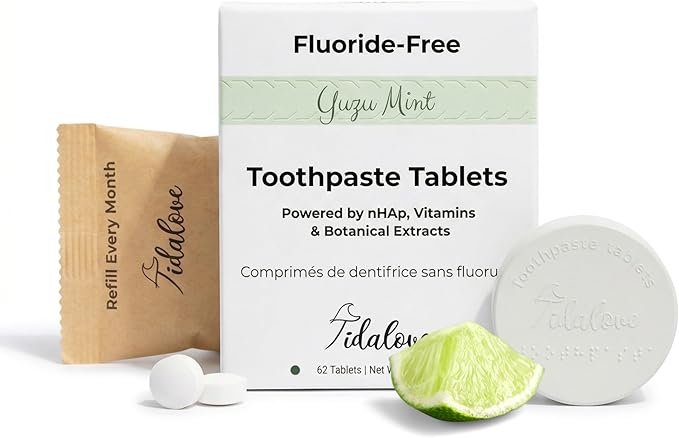 Citrus Yuzu Mint Fluoride-Free Toothpaste Tablets with Nano Hydroxyapatite | Natural Whitening, Enamel Strengthening, Plastic-Free & Travel-Friendly (1 Month Refill + Tin)
