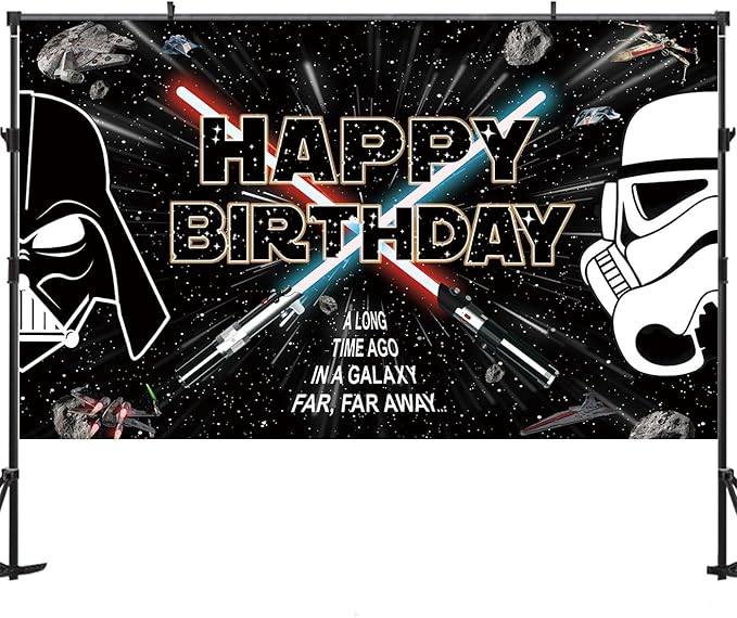 9x6ft Galaxy Wars Happy Birthday Backdrop Space Battleship Wars Birthday Backdrops for Party Birthday Party Decoration for Kids
