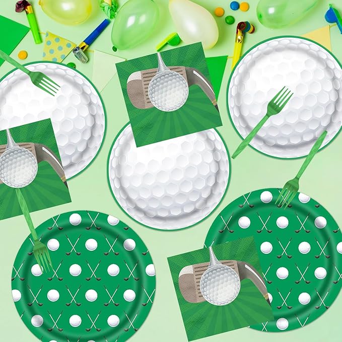 Rakuto Golf Party Plates Napkins, 64PCS Golf Party Decoration Supplies Tableware Set, Disposable Paper Plates Napkins Forks Birthdays Supplies(16 Guests)