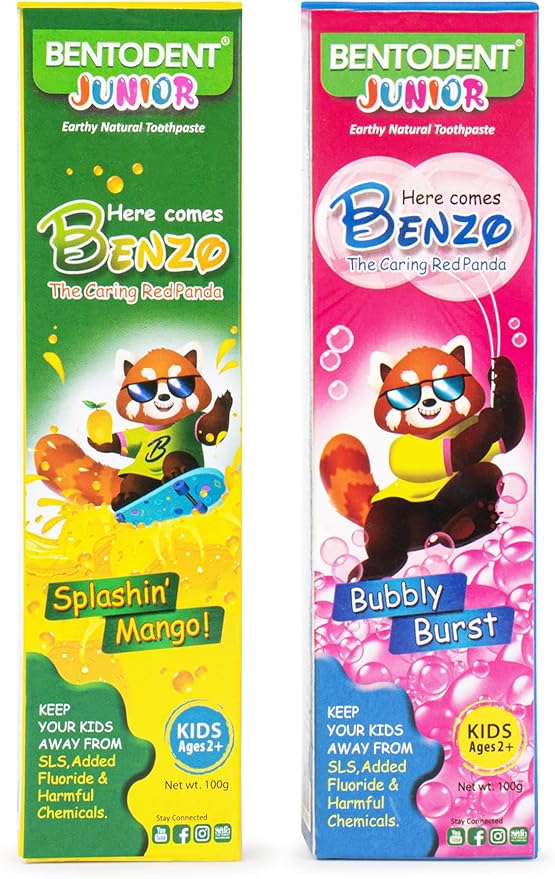 Bentodent Kids Toothpaste - All Natural Kids Toothpaste - Made Safe Certified Kids Toothpaste- No SLS,Veg, Fluoride Free Toothpaste Kids 2+ Age - Fresh Breath, Complete Care(Mango & Bubble Pack)