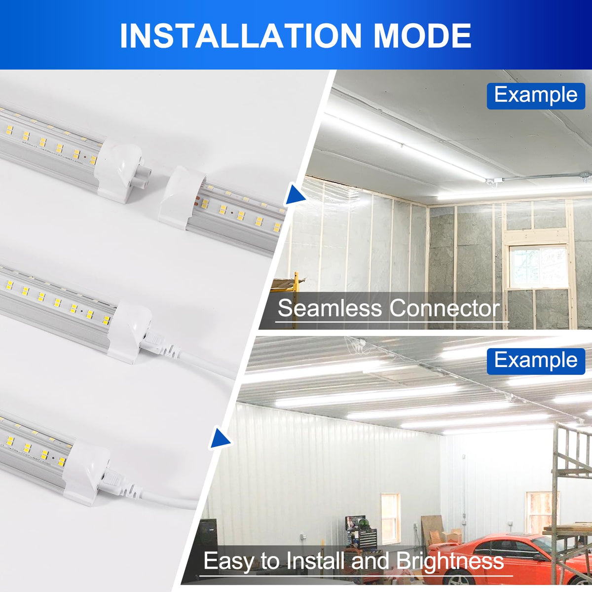 XLNYUUI Led Shop Lights,4FT LED Light 50W 6500K 7000LM Led Daylight,Garage Light Linkable Clear Cover Integrated V-Shape for Garage Warehouse Workbench Workshop(2-Pack)