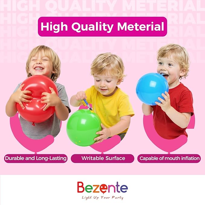 Bezente Assorted Rainbow Latex Balloons, 200 Pack 12 inch Round Helium Bright Color Balloons for Birthday Bridal Shower Wedding Party Decorations