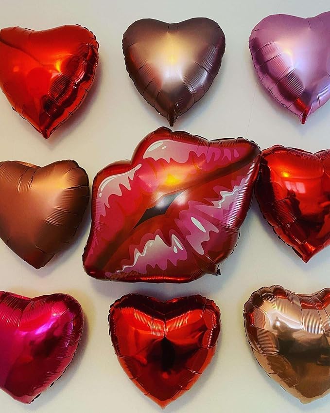 Lovoir 12 Pcs Red Heart Shape Foil Mylar Balloons 18 Inch Love Balloons for Valentine's Day Birthday Party Decorations Wedding Engagement Romantic Decor(Metallic Color)