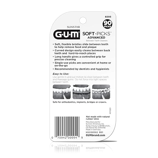 GUM Soft-Picks Advanced, Easy to Use Dental Picks for Teeth Cleaning and Gum Health, Disposable Interdental Brushes with Convenient Carry Case, Dentist Recommended Dental Picks, 90 Count (Pack of 3)