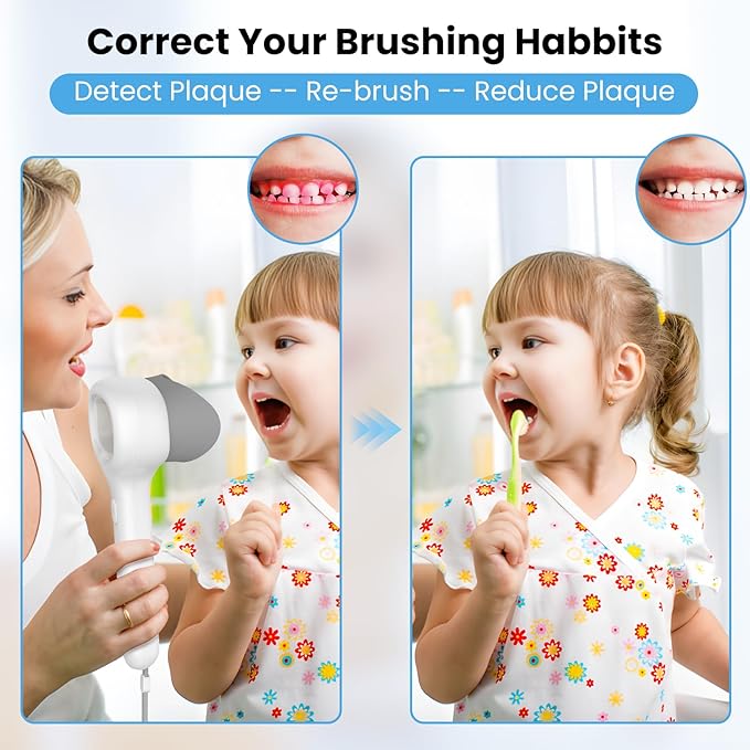 Plaque Disclosing Tablets Alternatives Rechargable Dental Plaque Detector Light Shows Plaque Lamp Instant Display Tooth Calculus Discloser for Kids or Adults Correcting Brushing Habits