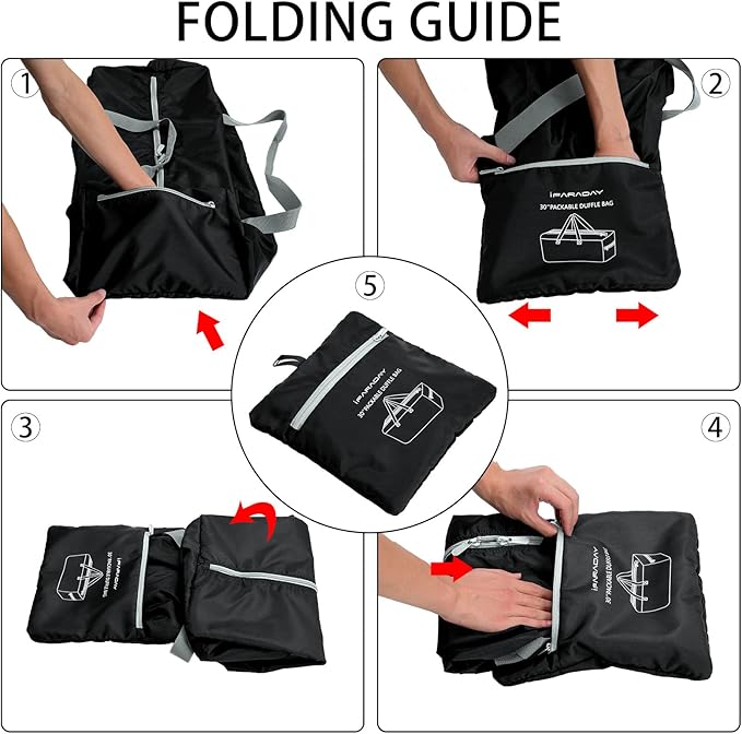 iFARADAY Foldable Duffel Bag 30" / 75L Lightweight with Water Rresistant for Travel-Black