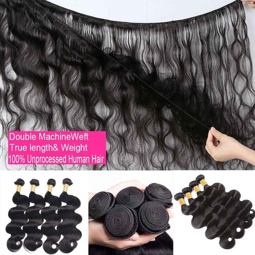 16A Human Hair Bundles 12 14 16 18 Inch Body Wave 400g Unprocessed Brazilian Virgin Hair 4 Bundles Deals Human Hair Extensions Quick Weave Human Hair Natural Black Color