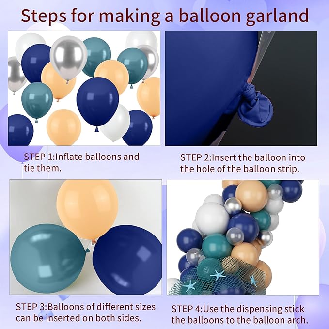 Ocean Theme Balloons Arch Kit, Sea Balloon Garland Arch Kit, Retro Sea Blue Apricot Silver Party Balloons for Ocean Voyage Shark Theme Birthday Party Decorations