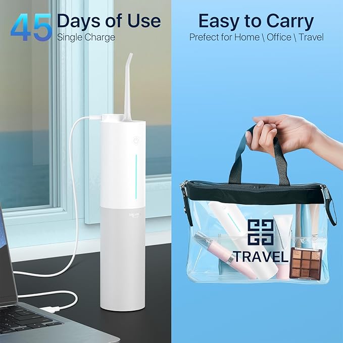 Bigsmile Water Dental Flosser, Portable Cordless, 200ML, Rechargeable, IPX7 Waterproof, Effectively Keep Mouth Clean and Healthy (White)