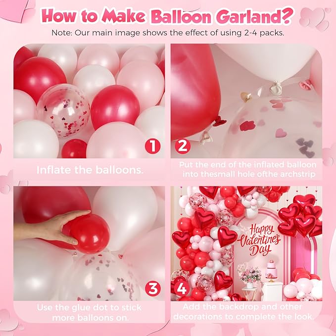 153pcs Valentines Day Balloons Garland Arch Kit, Red Pink White Confetti Heart Balloons Red Heart Foil Balloons Arch for Galentine's Day Wedding Anniversary Engagement Party Decorations