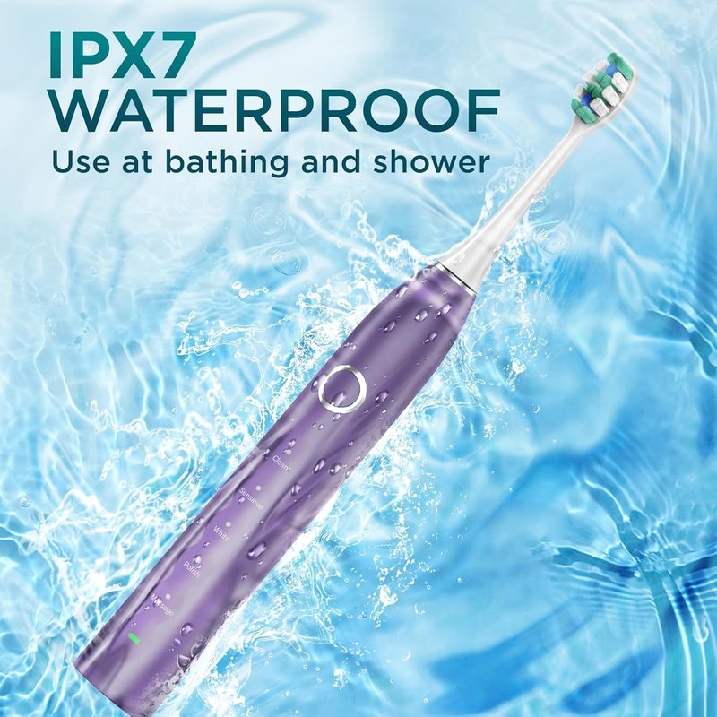 Fronix Electric Toothbrush for Adults with 8 Brush Heads, Sonic Toothbrush Rechargeable with a Holder & Travel Case, 2.5 Hours Charge for 120 Days Use - Purple