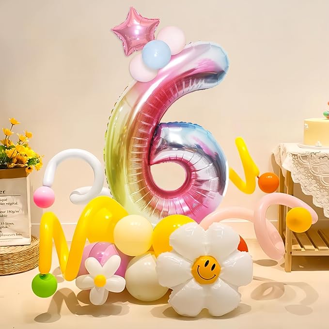 Rainbow Number Balloons Birthday Balloons - Giant Number 6 Balloon 40 inch, Numbers Balloon Birthday Decorations, Rainbow Party Supplies for Baby Shower