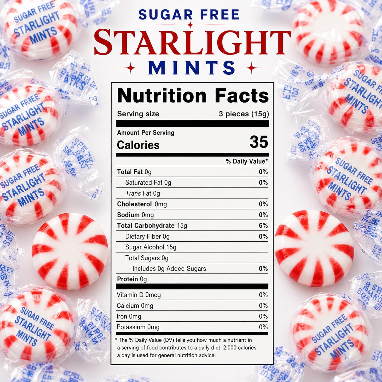 Sugar-Free Starlight Peppermints | 1-Pound Bag | Hard Candy