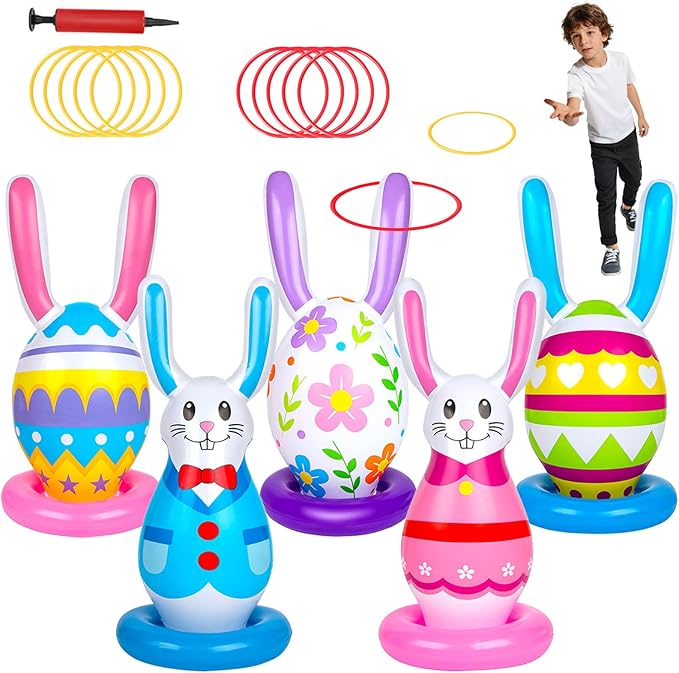 5 Pack Easter Inflatable Games for Kids,Inflatable Bunny Eggs Ring Toss Games,Easter Party Indoor Outdoor for Family